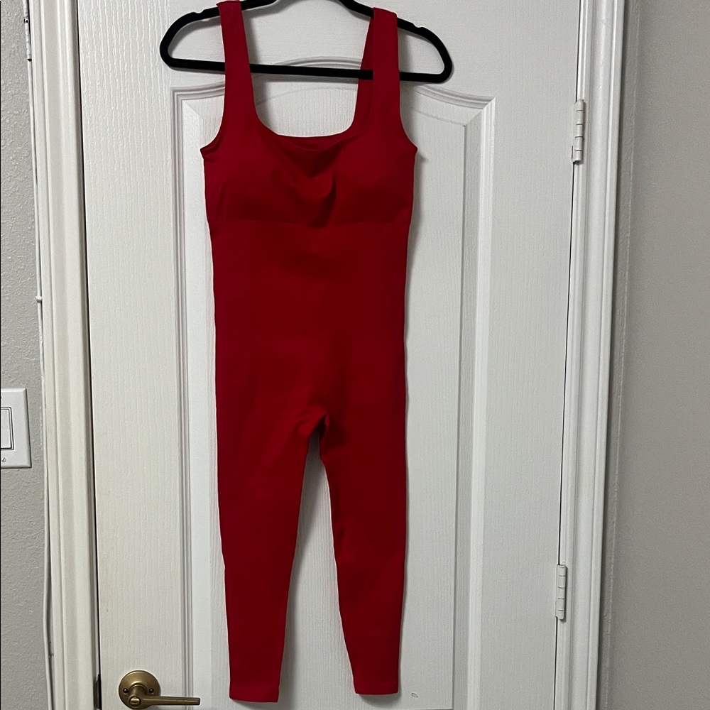 Red Sleeveless Scoop-Neck Jumpsuit